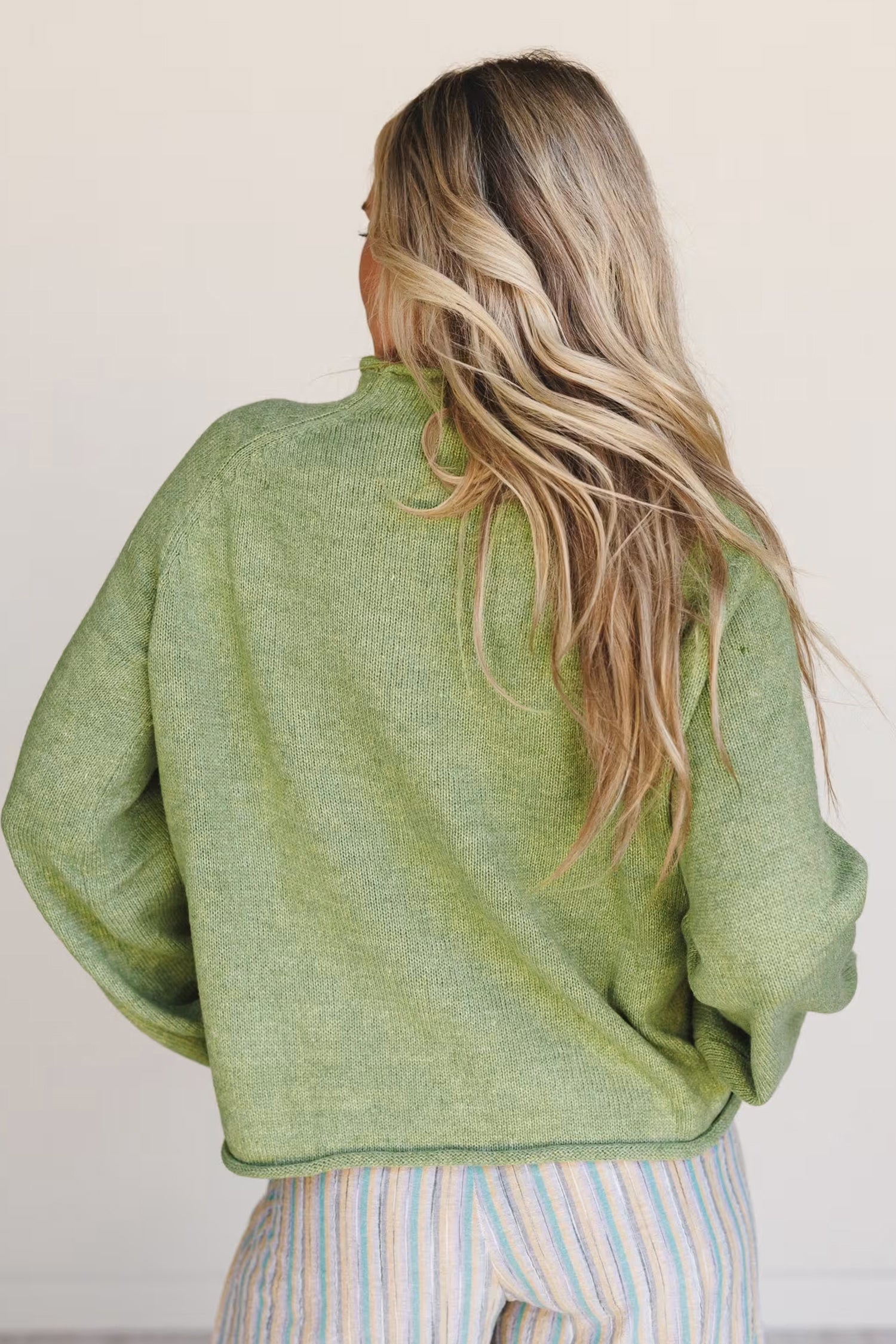 Meadow Mist Green Unique Fish Knit Oversized Round Neck Sweater-Sweaters & Cardigans/Sweaters-[Adult]-[Female]-2022 Online Blue Zone Planet