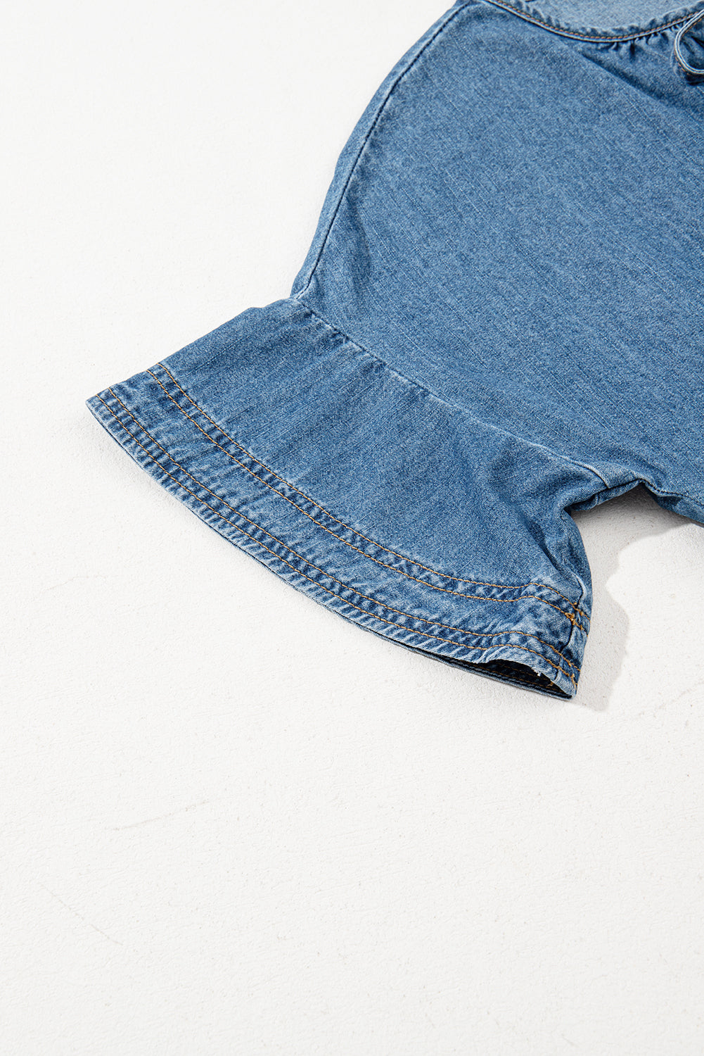 Dusk Blue Denim Ruffled Sleeve Lace up Front Peplum Top-Tops/Bodysuits-[Adult]-[Female]-2022 Online Blue Zone Planet