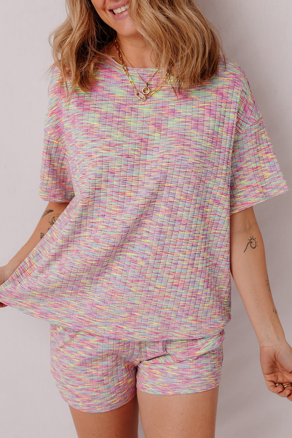 Contrast Round Neck Top and Shorts Set-TOPS / DRESSES-[Adult]-[Female]-2022 Online Blue Zone Planet