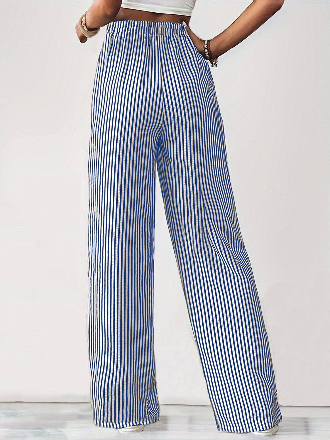 Drawstring Striped Elastic Waist Pants-BOTTOMS SIZES SMALL MEDIUM LARGE-[Adult]-[Female]-2022 Online Blue Zone Planet