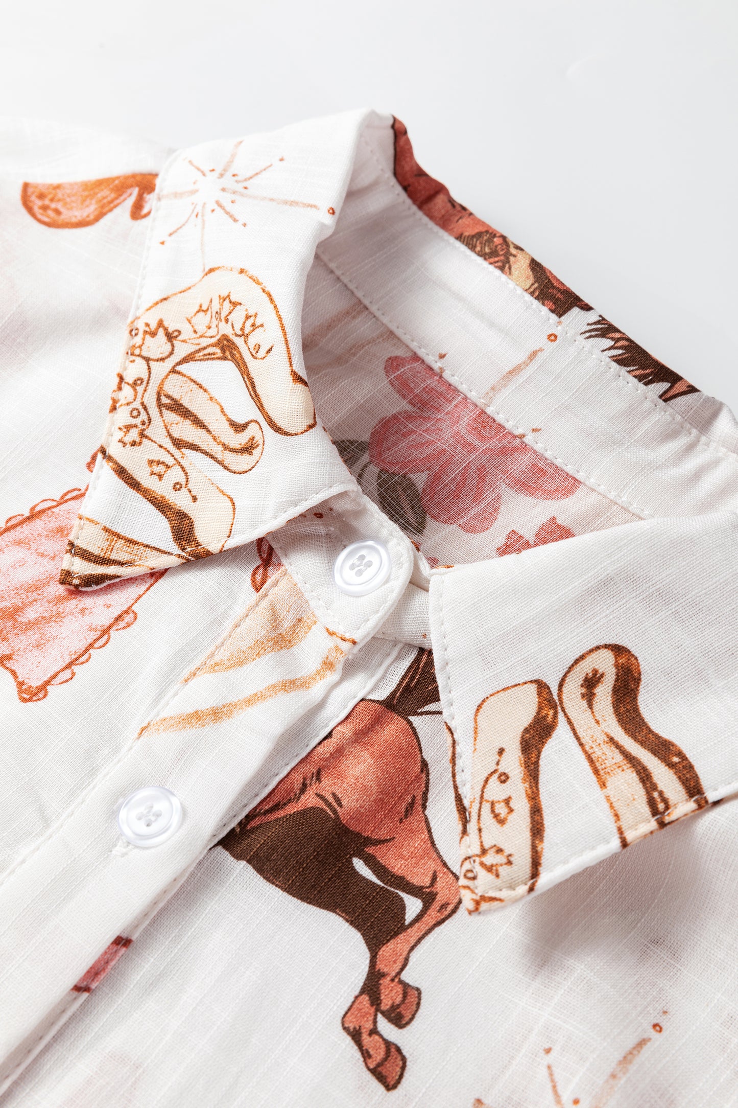 White Rodeo Cowgirl Print Western Button up Shirt-Tops/Blouses & Shirts-[Adult]-[Female]-2022 Online Blue Zone Planet