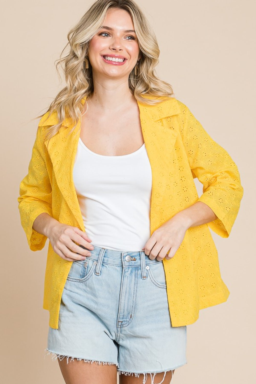 Culture Code Double Breasted Eyelet Jacket with Pockets-TOPS / DRESSES-[Adult]-[Female]-Lemonade-S-2022 Online Blue Zone Planet