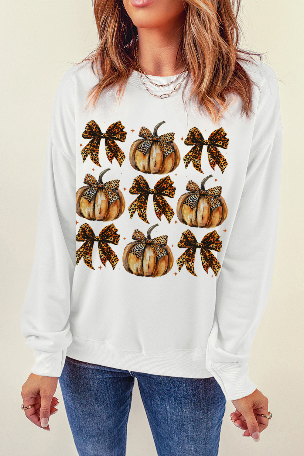 Pumpkin & Bow Graphic Long Sleeve Sweatshirt-TOPS / DRESSES-[Adult]-[Female]-2022 Online Blue Zone Planet