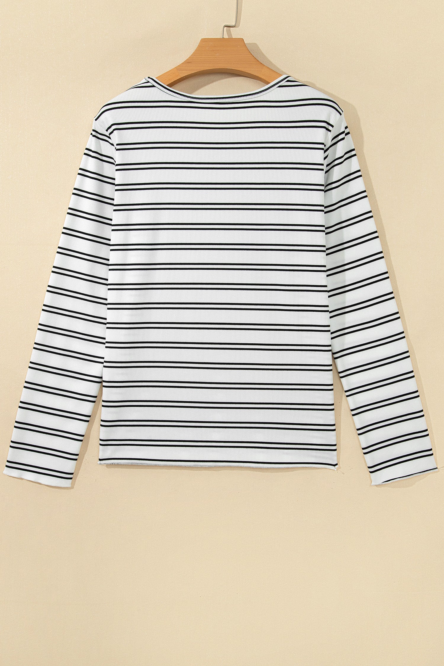 Beige Stripe Ribbed Knit Round Neck Long Sleeve Top-Tops/Long Sleeve Tops-[Adult]-[Female]-2022 Online Blue Zone Planet