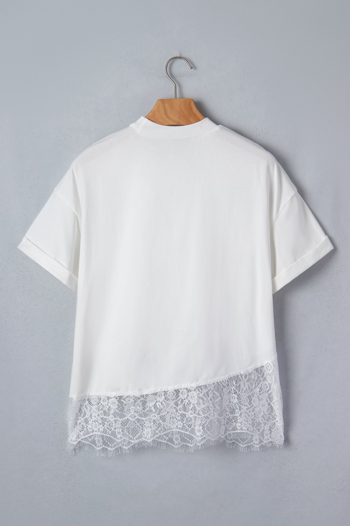 White Asymmetric Lace Hem Patchwork Tee-Tops/Tops & Tees-[Adult]-[Female]-2022 Online Blue Zone Planet