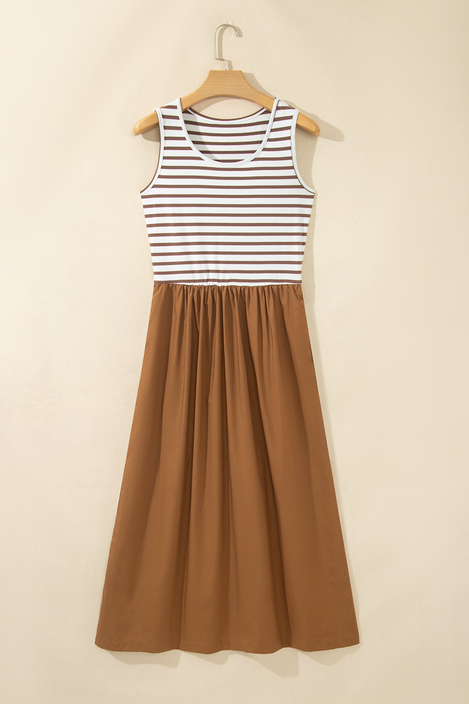 Chestnut Striped Colorblock Patchwork Sleeveless Casual Long Dress-TOPS / DRESSES-[Adult]-[Female]-2022 Online Blue Zone Planet