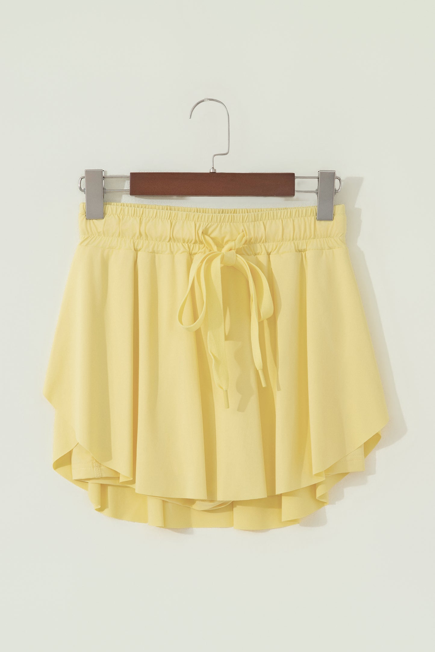 Yellow Cream Drawstring Elastic Waistband Lined Tennis Skorts-Bottoms/Casual Shorts-[Adult]-[Female]-2022 Online Blue Zone Planet