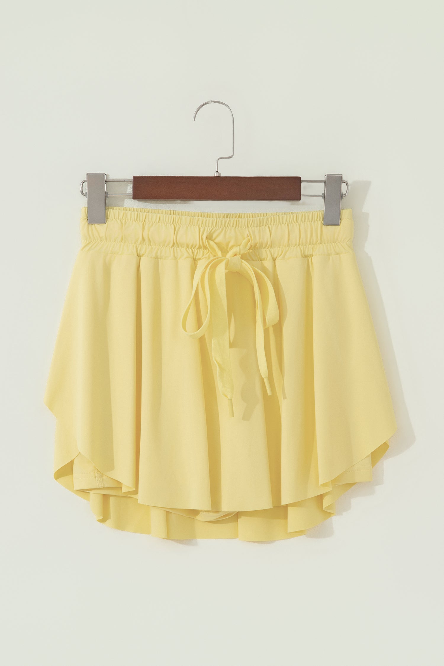 Yellow Cream Drawstring Elastic Waistband Lined Tennis Skorts-Bottoms/Casual Shorts-[Adult]-[Female]-2022 Online Blue Zone Planet