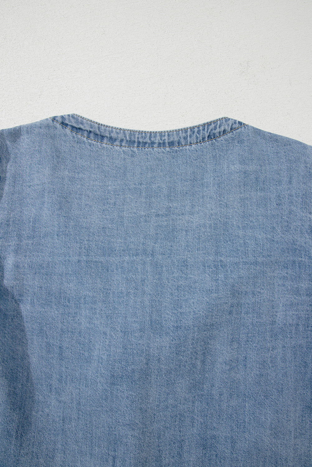 Dusk Blue Tied Front Long Puff Sleeve Denim Top-Tops/Blouses & Shirts-[Adult]-[Female]-2022 Online Blue Zone Planet