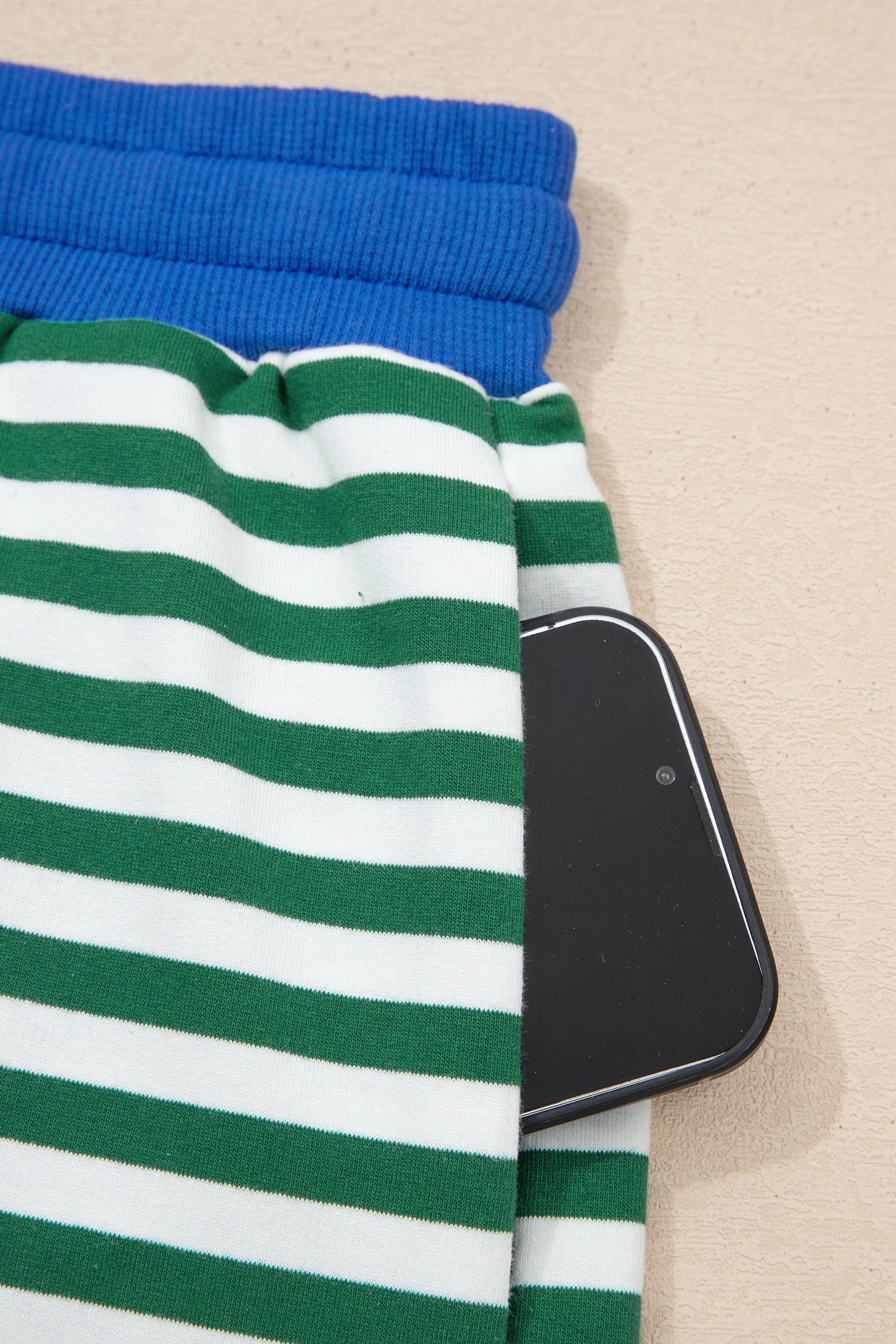 Green Stripe Drop Shoulder Boxy Casual Terry Short Set-Two Piece Sets/Short Sets-[Adult]-[Female]-2022 Online Blue Zone Planet