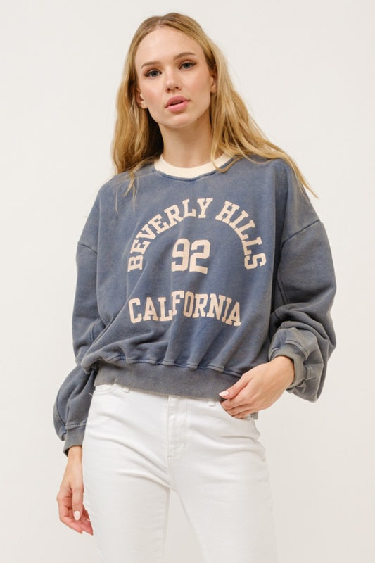 And The Why BEVERLY HILLS 92 CALIFORNIA Contrast Crop Sweatshirt-TOPS / DRESSES-[Adult]-[Female]-Stone-S-2022 Online Blue Zone Planet