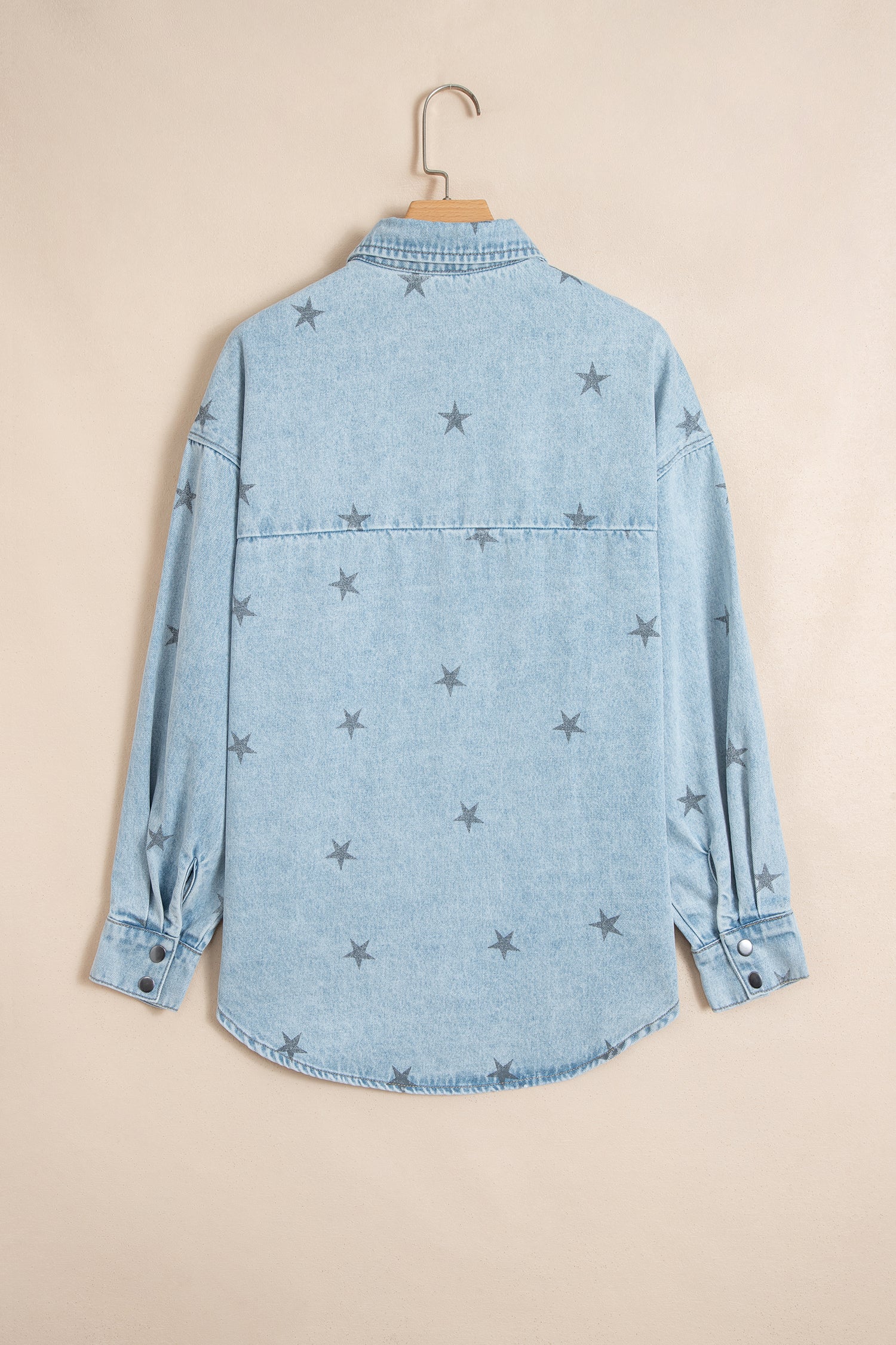 Sky Blue Stars Pattern Long Sleeve Shirt Collar Denim Jacket-Outerwear/Denim jackets-[Adult]-[Female]-2022 Online Blue Zone Planet