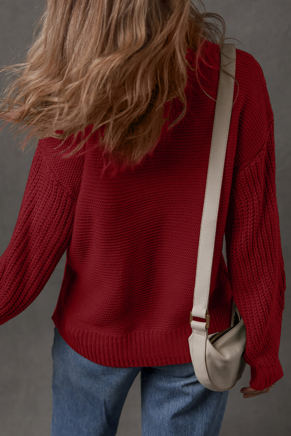 Red Dahlia Solid Color Front Seam Drop Shoulder Loose Sweater-TOPS / DRESSES-[Adult]-[Female]-2022 Online Blue Zone Planet