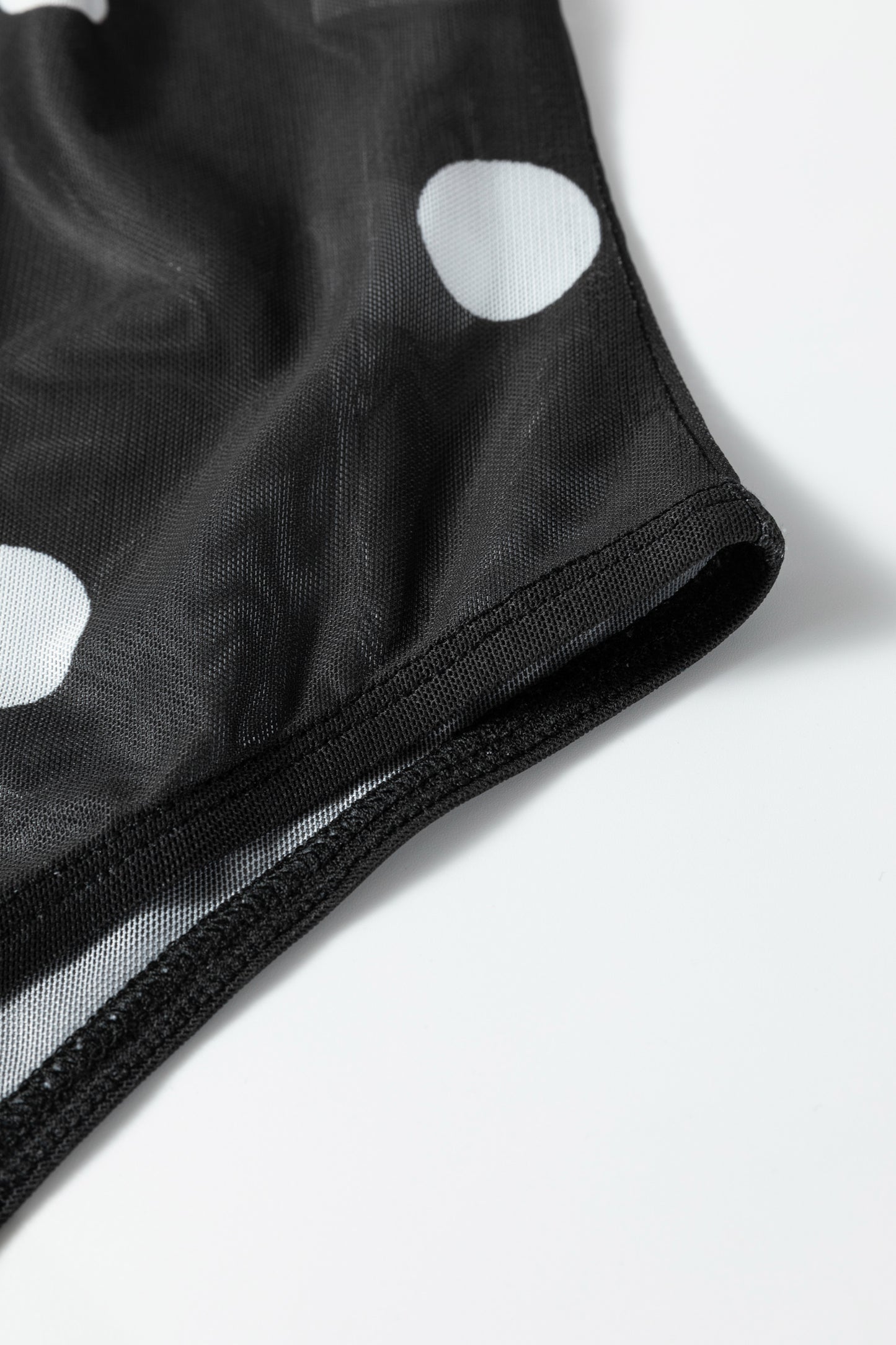 Black Vintage Polka Dot Print Mesh Long Sleeve Bodysuit-Tops/Bodysuits-[Adult]-[Female]-2022 Online Blue Zone Planet