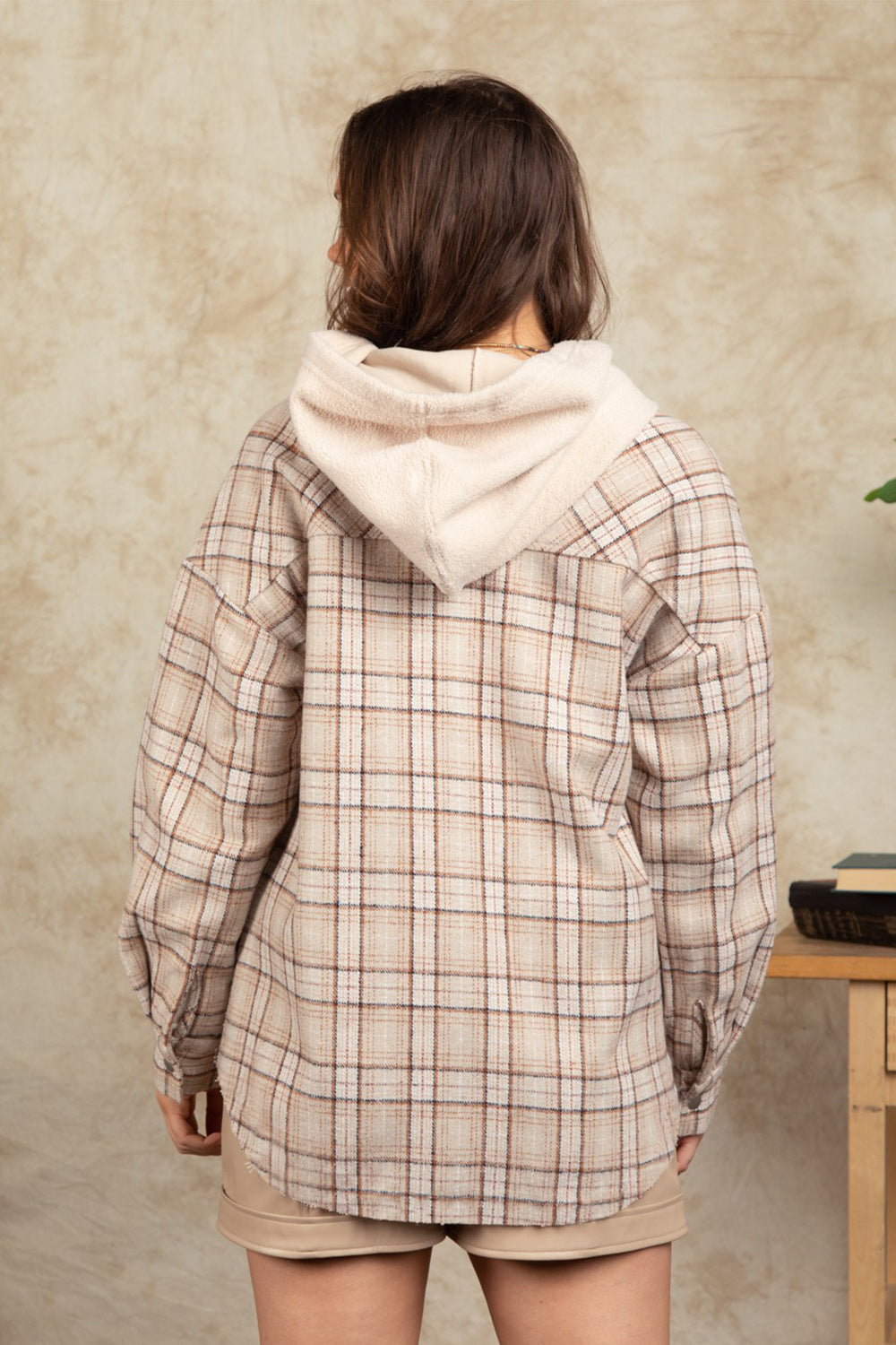 Drawstring Plaid Long Sleeve Hooded Jacket-TOPS / DRESSES-[Adult]-[Female]-2022 Online Blue Zone Planet