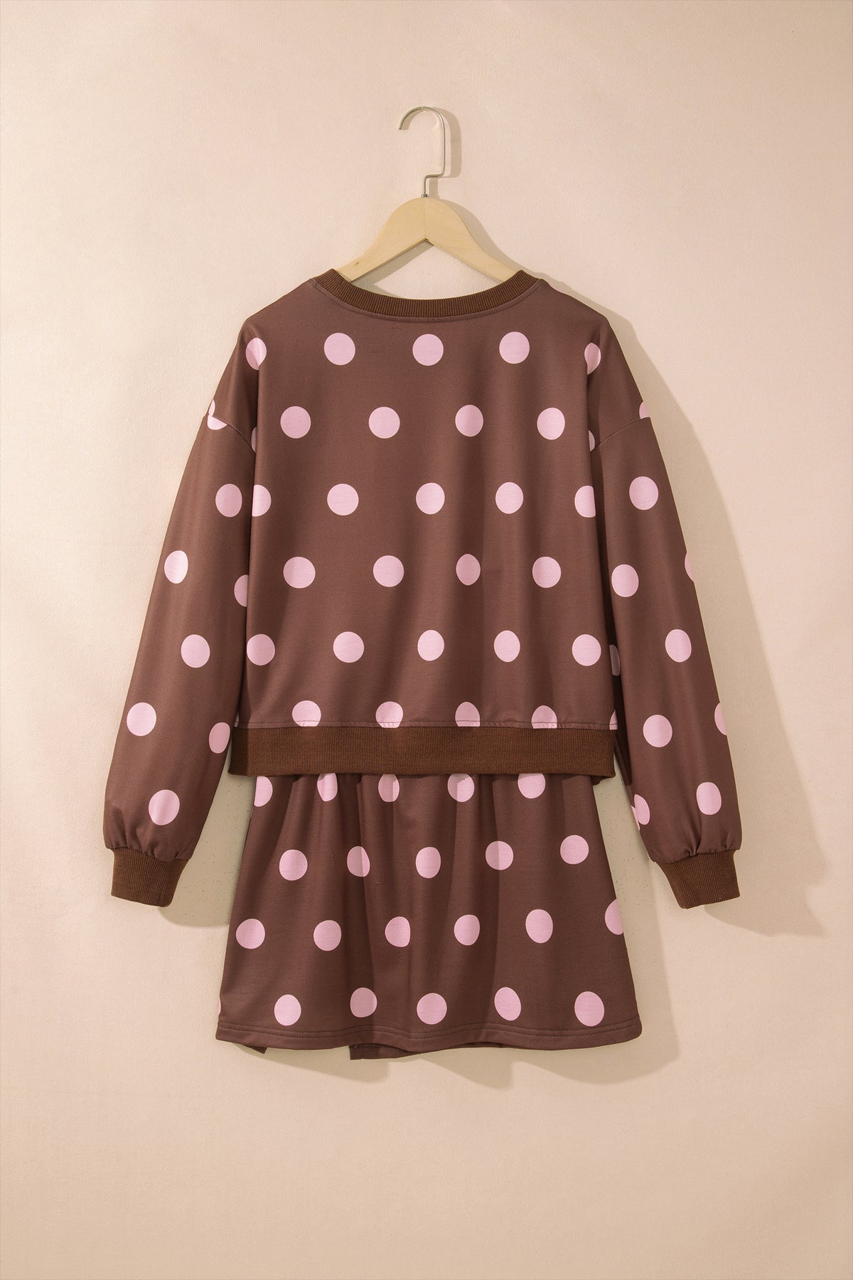 Brown Polka Dot Two Piece Set Long Sleeve Casual Skirt Set-Two Piece Sets/Two Piece Dresses-[Adult]-[Female]-2022 Online Blue Zone Planet