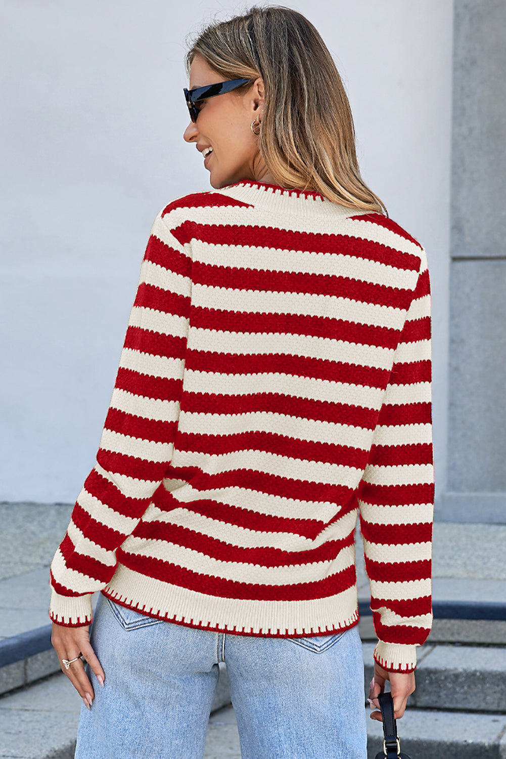 Red Stripe Chic Golden Button Cardigan Sweater-TOPS / DRESSES-[Adult]-[Female]-2022 Online Blue Zone Planet