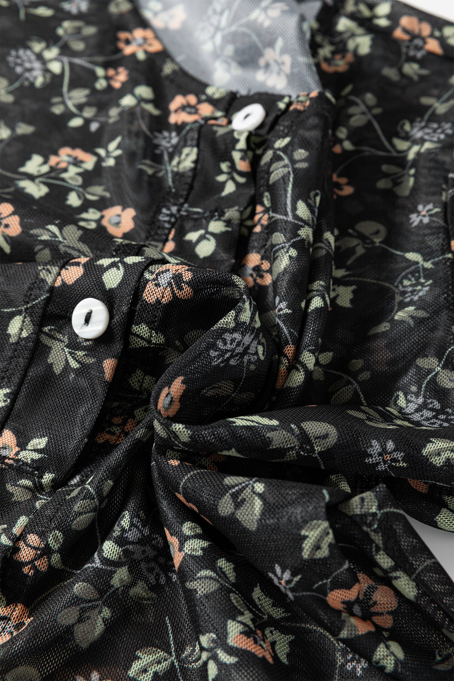 Black Floral Print Mesh Tank Button Front Slim Cardigan 2pcs Set-Tops/Long Sleeve Tops-[Adult]-[Female]-2022 Online Blue Zone Planet