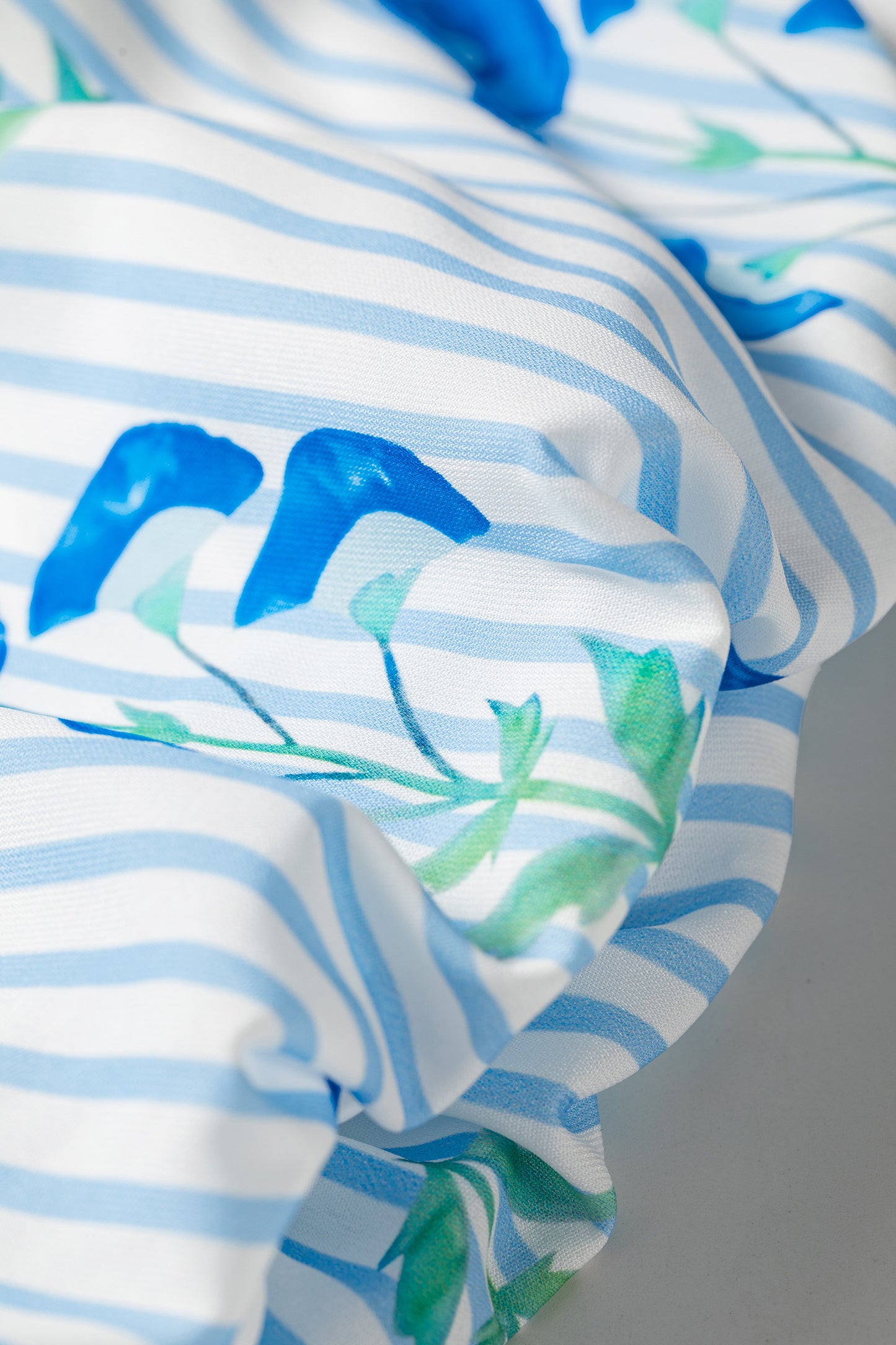Sky Blue Floral Print Tie Neck Puff Sleeve Blouse-Tops/Blouses & Shirts-[Adult]-[Female]-2022 Online Blue Zone Planet