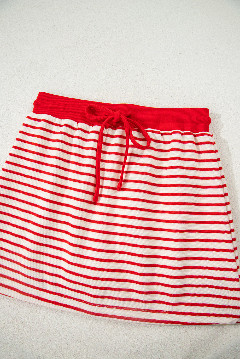 Red Stripe Collared V Neck Drop Shoulder Pullover And Skort 2pcs Outfit-Two Piece Sets/Two Piece Dresses-[Adult]-[Female]-2022 Online Blue Zone Planet