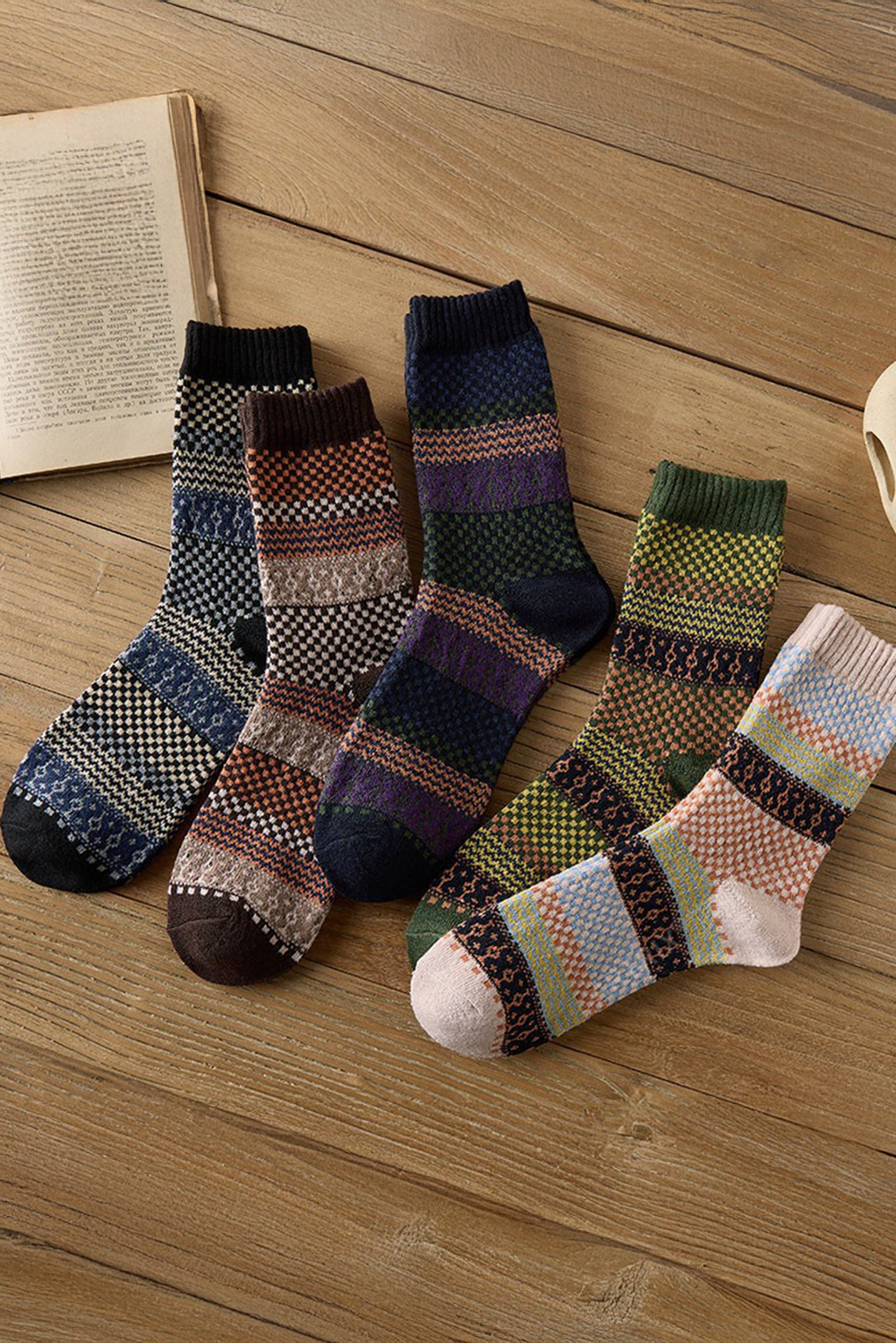 Brown Vintage Jacquard Cotton Crew Socks-Accessories & Jewelry-[Adult]-[Female]-Brown-ONE SIZE-2022 Online Blue Zone Planet