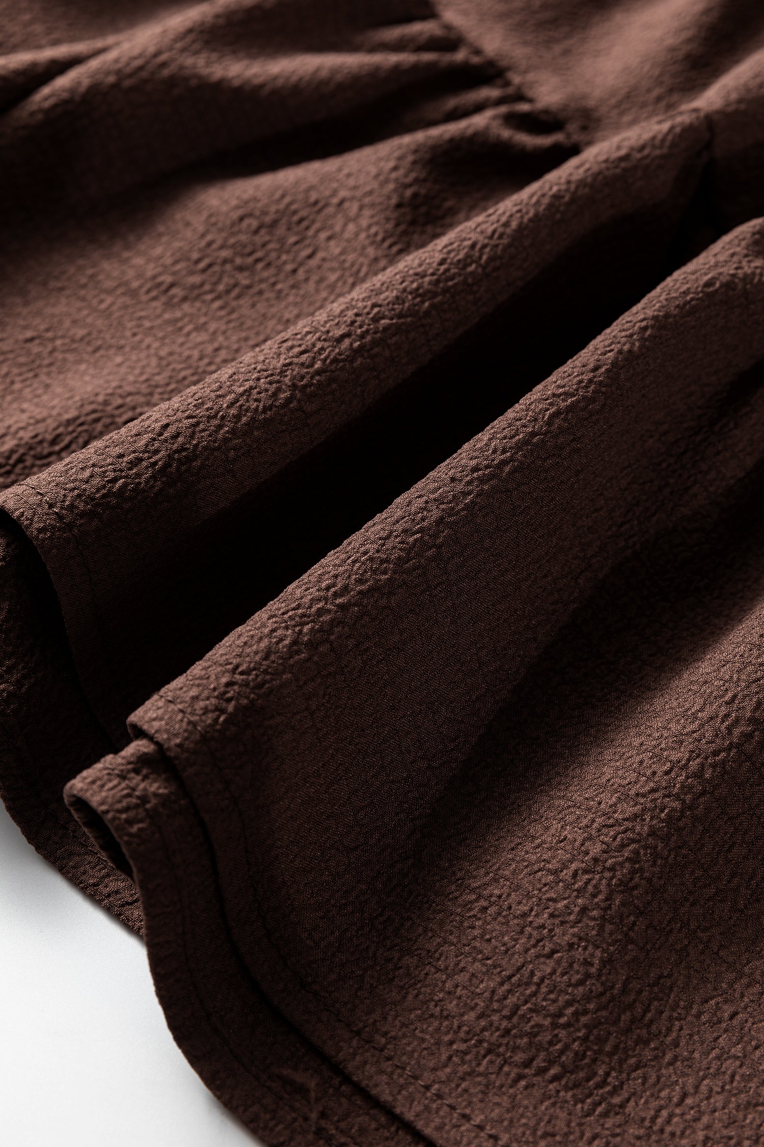 Coffee Plus Size Frilled Trim V Neck Puff Sleeve Textured Mini Dress-TOPS / DRESSES-[Adult]-[Female]-2022 Online Blue Zone Planet