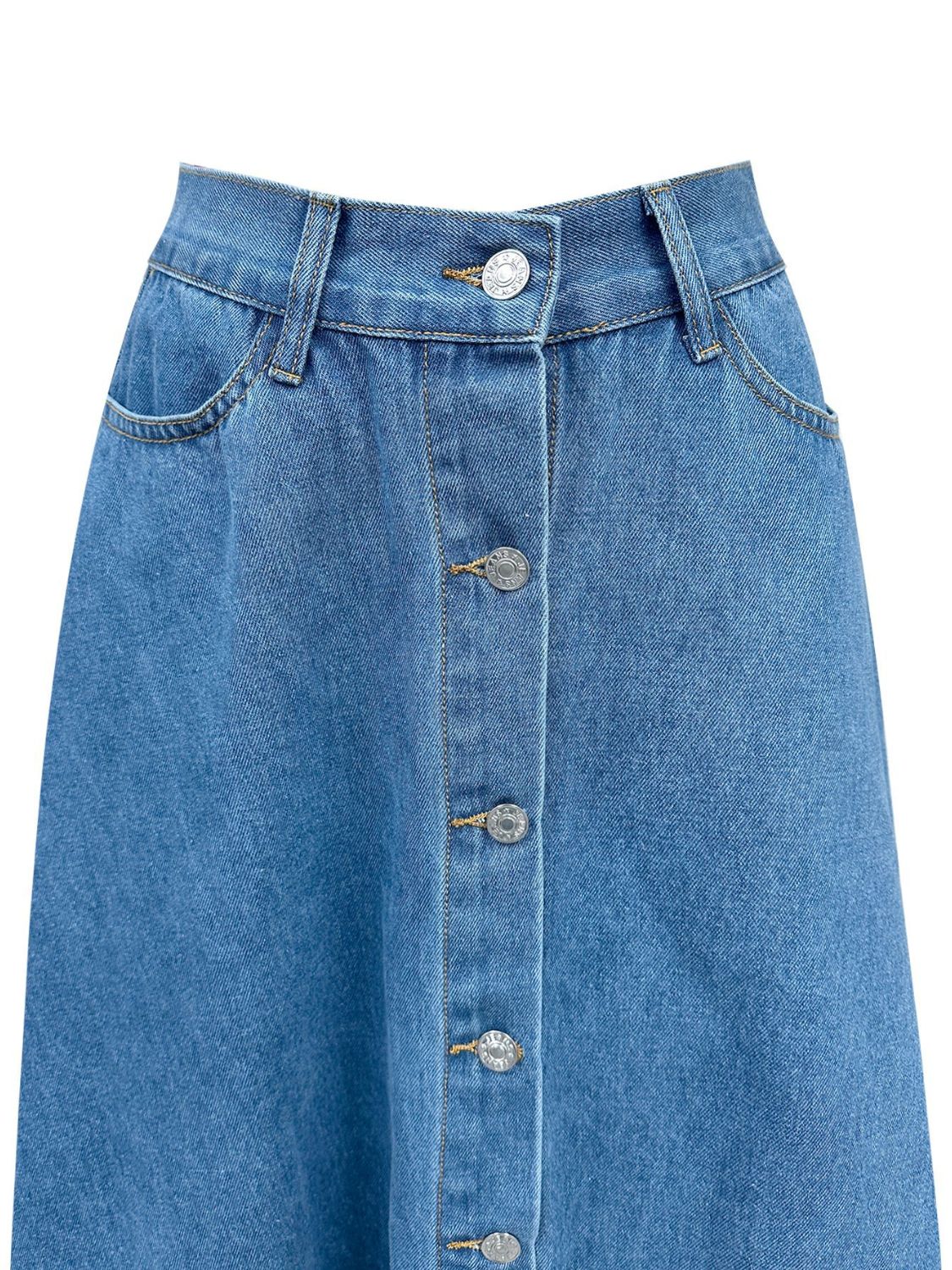 Buttoned Midi Denim Skirt with Pockets-BOTTOMS SIZES SMALL MEDIUM LARGE-[Adult]-[Female]-2022 Online Blue Zone Planet