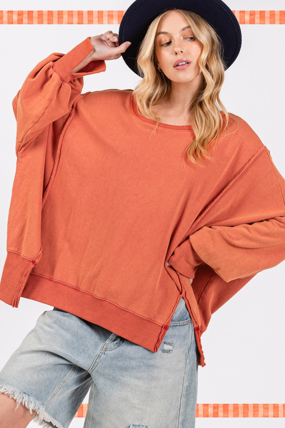 SAGE + FIG Mineral Wash Side Slit Oversized Sweatshirt-TOPS / DRESSES-[Adult]-[Female]-2022 Online Blue Zone Planet