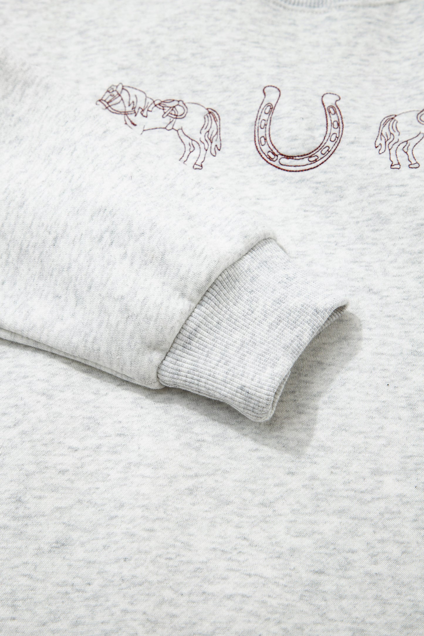 Light Grey Western Print Embroidered Casual Sweatshirt-Tops/Sweatshirts & Hoodies-[Adult]-[Female]-2022 Online Blue Zone Planet