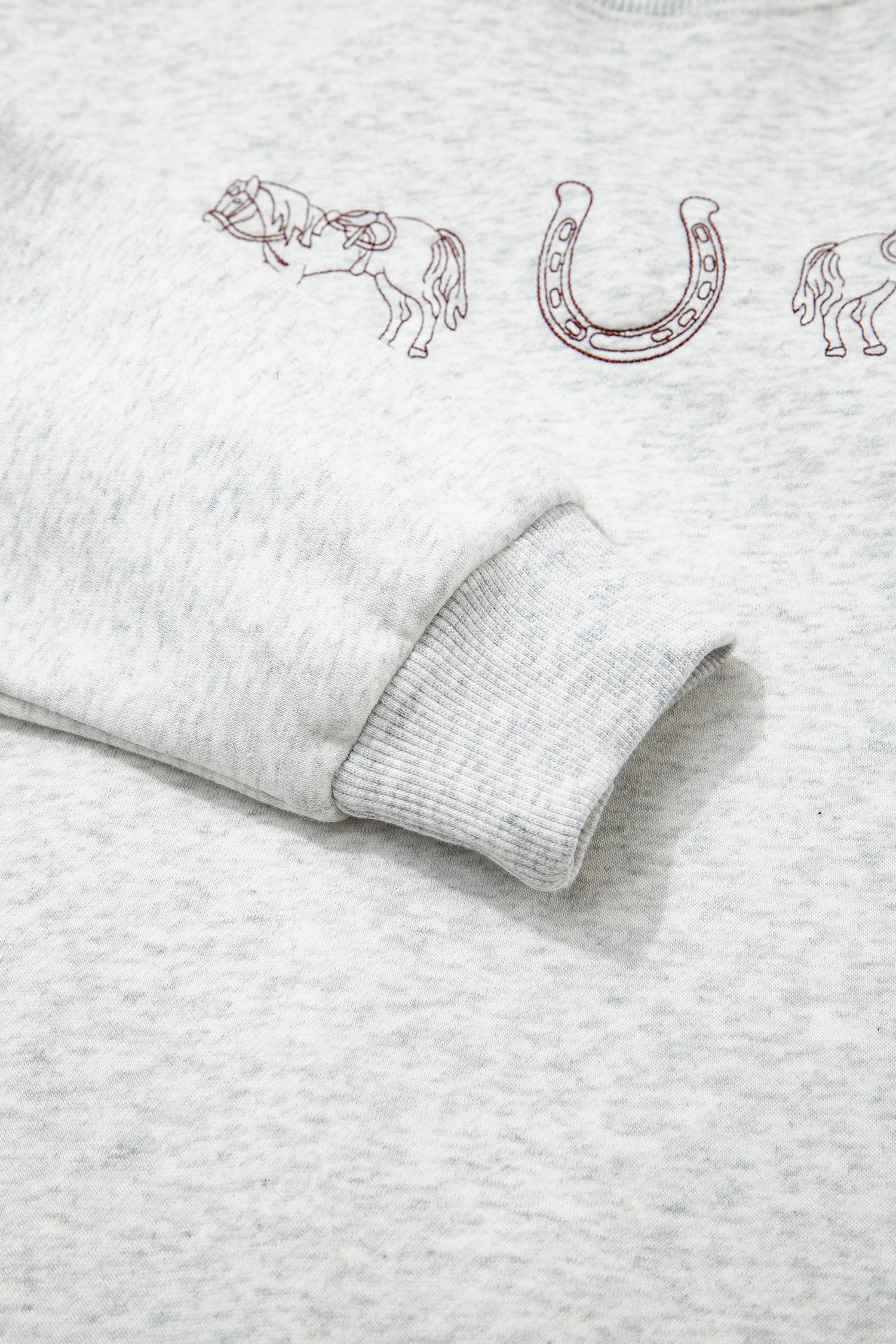 Light Grey Western Print Embroidered Casual Sweatshirt-Tops/Sweatshirts & Hoodies-[Adult]-[Female]-2022 Online Blue Zone Planet
