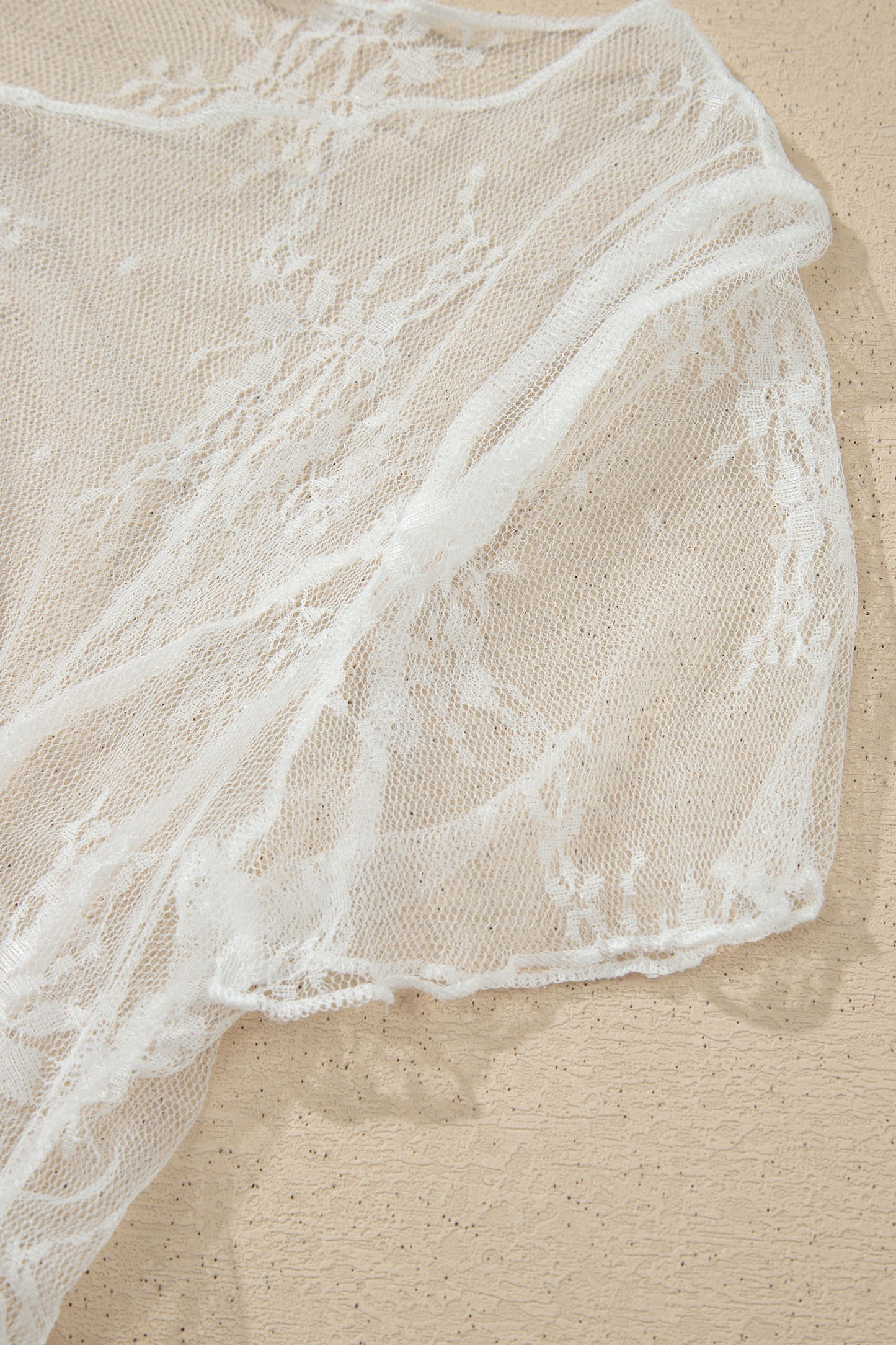 White Exposed Seam Ruched Sheer Floral Mesh Top-Tops/Blouses & Shirts-[Adult]-[Female]-2022 Online Blue Zone Planet