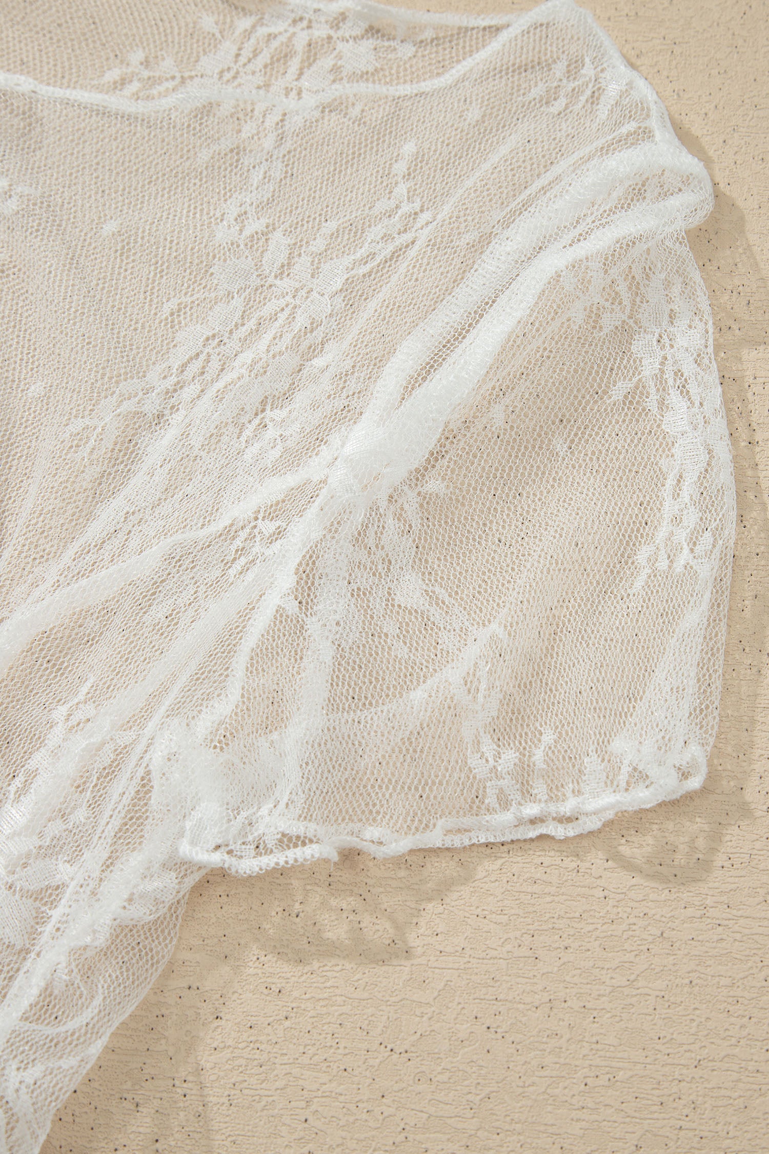 White Exposed Seam Ruched Sheer Floral Mesh Top-Tops/Blouses & Shirts-[Adult]-[Female]-2022 Online Blue Zone Planet