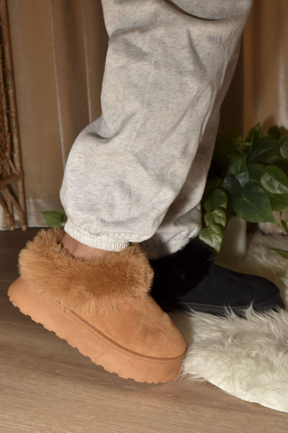 WILD DIVA Faux-Fur Platform Slip On Booties-SLIPPERS-[Adult]-[Female]-Camel-6-2022 Online Blue Zone Planet