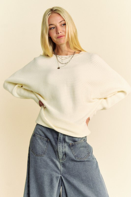 Davi & Dani Round Neck Batwing Sleeve Sweater-TOPS / DRESSES-[Adult]-[Female]-Cream-S-2022 Online Blue Zone Planet