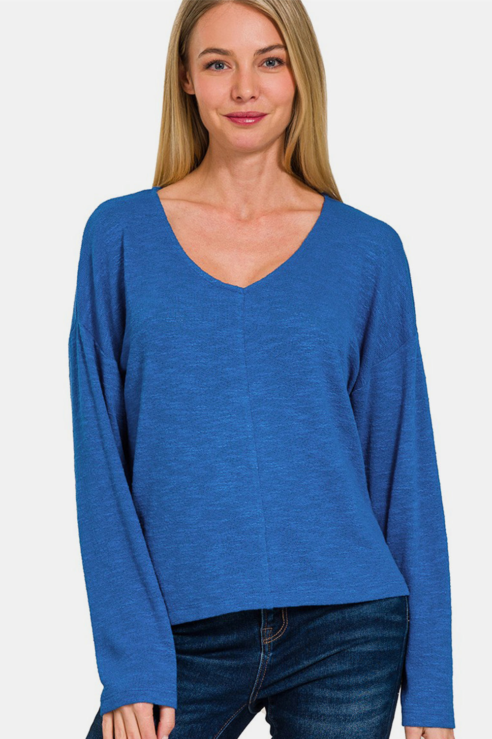 Zenana Dropped Shoulder Long Sleeve T-Shirt-TOPS / DRESSES-[Adult]-[Female]-Classic Blue-S-2022 Online Blue Zone Planet