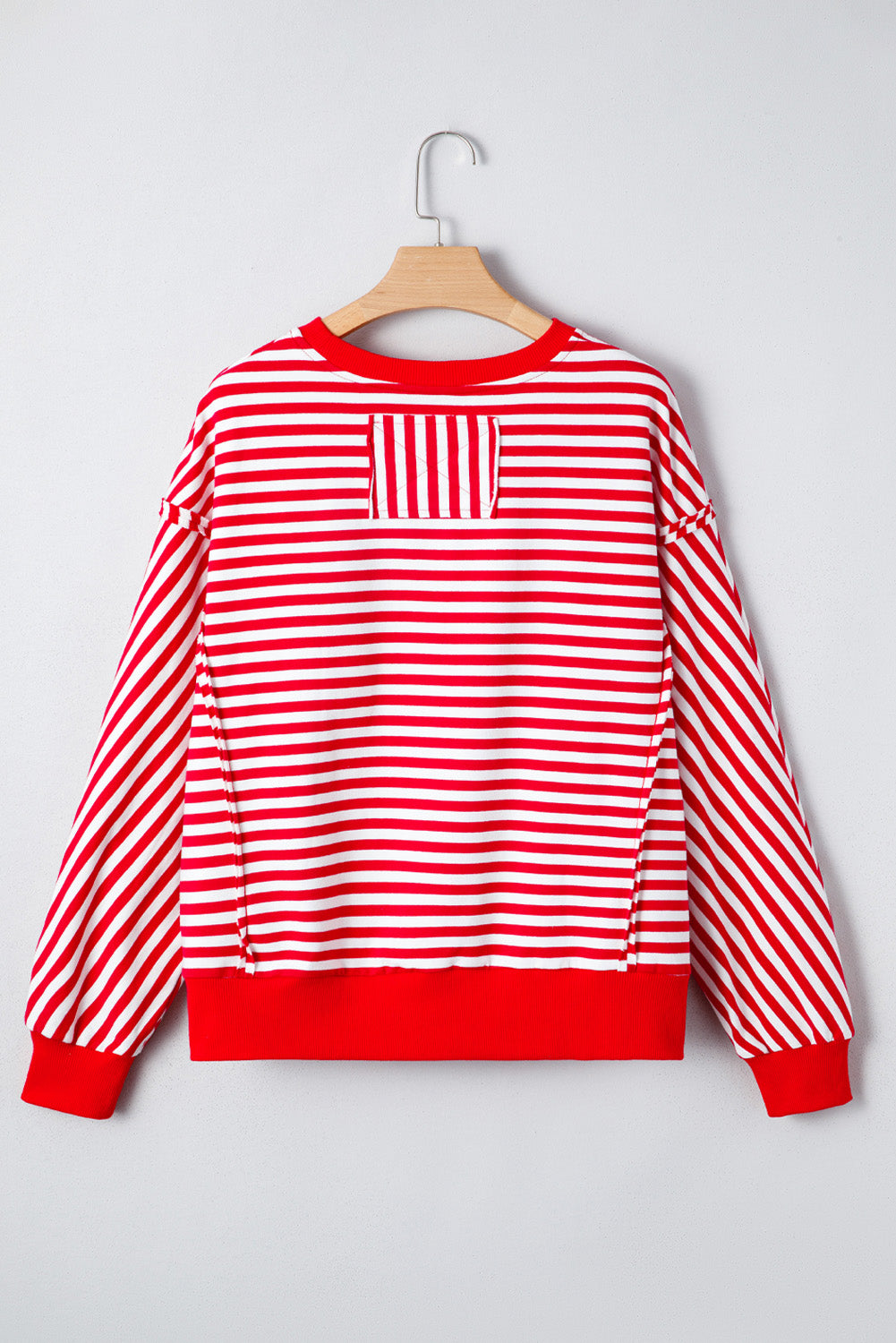 Red Stripe Christmas Nutcracker Sequin Patched Drop Shoulder Top-Graphic/Graphic Long Sleeve Tees-[Adult]-[Female]-2022 Online Blue Zone Planet