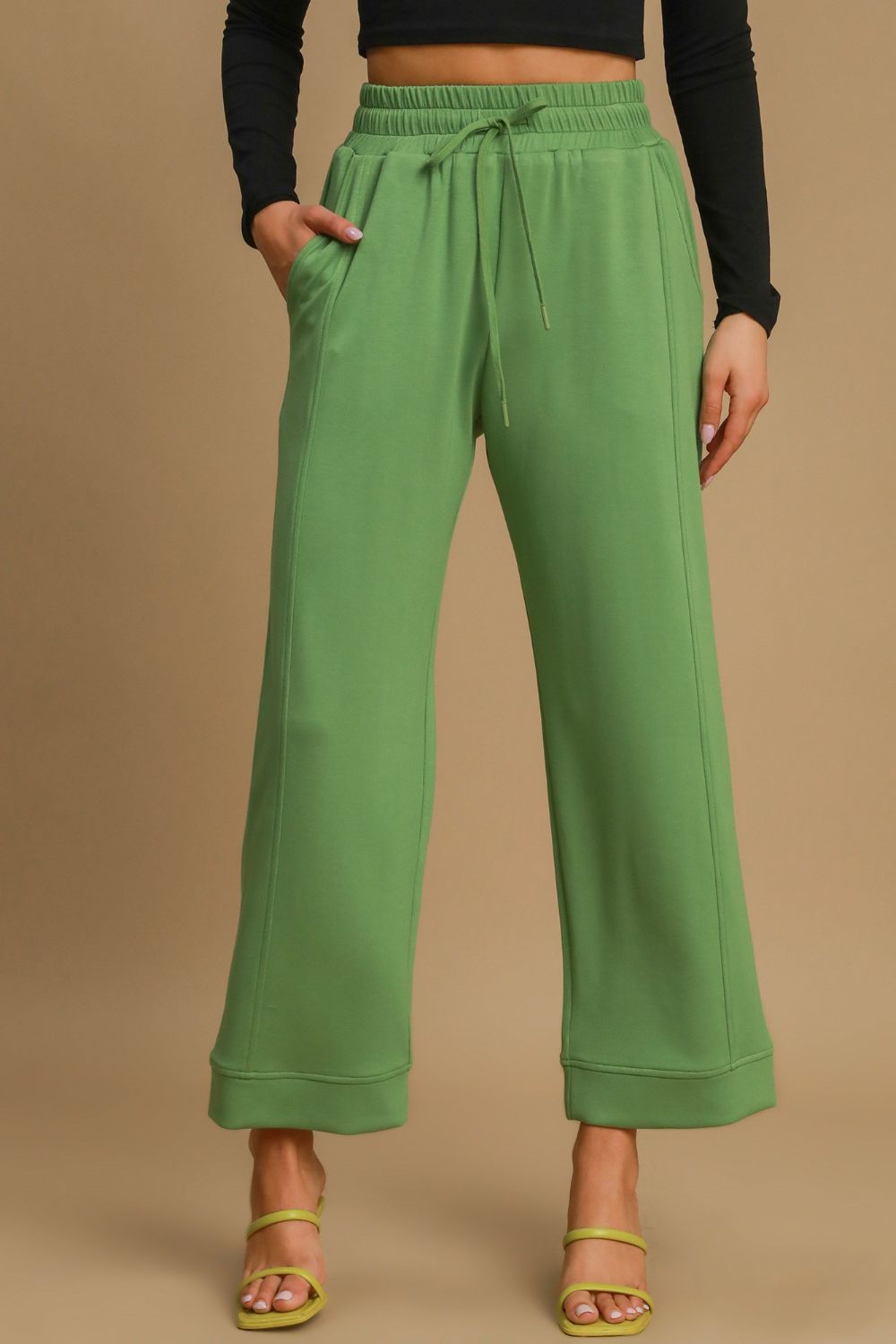 Blue Zone Planet | Umgee Drawstring Wide Leg Pants with Pockets-BOTTOMS SIZES SMALL MEDIUM LARGE-[Adult]-[Female]-Green-S-2022 Online Blue Zone Planet