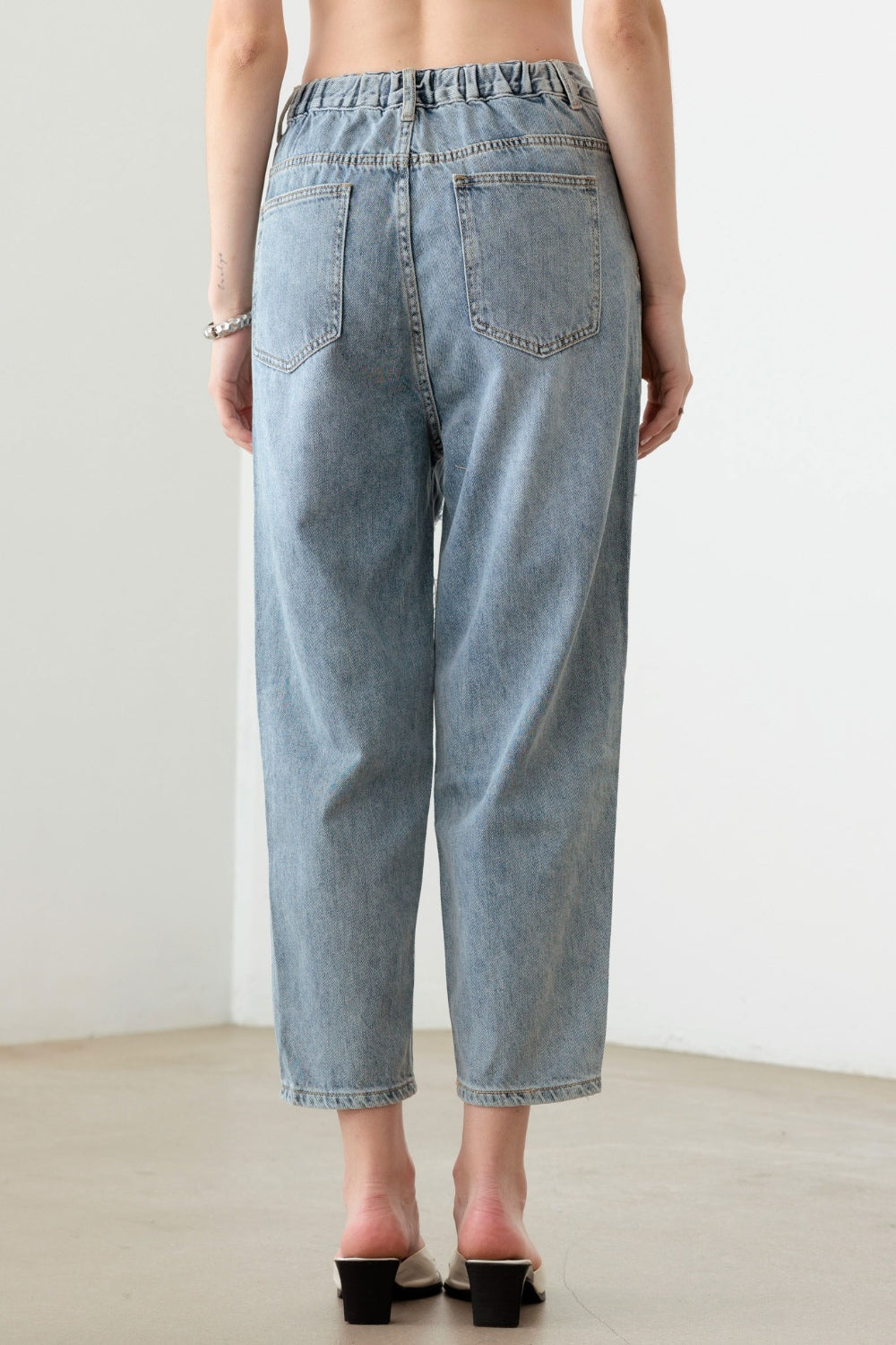 Blue Zone Planet | Litz La Washed Barrel Leg High Waist Distressed Jeans-TOPS / DRESSES-[Adult]-[Female]-2022 Online Blue Zone Planet