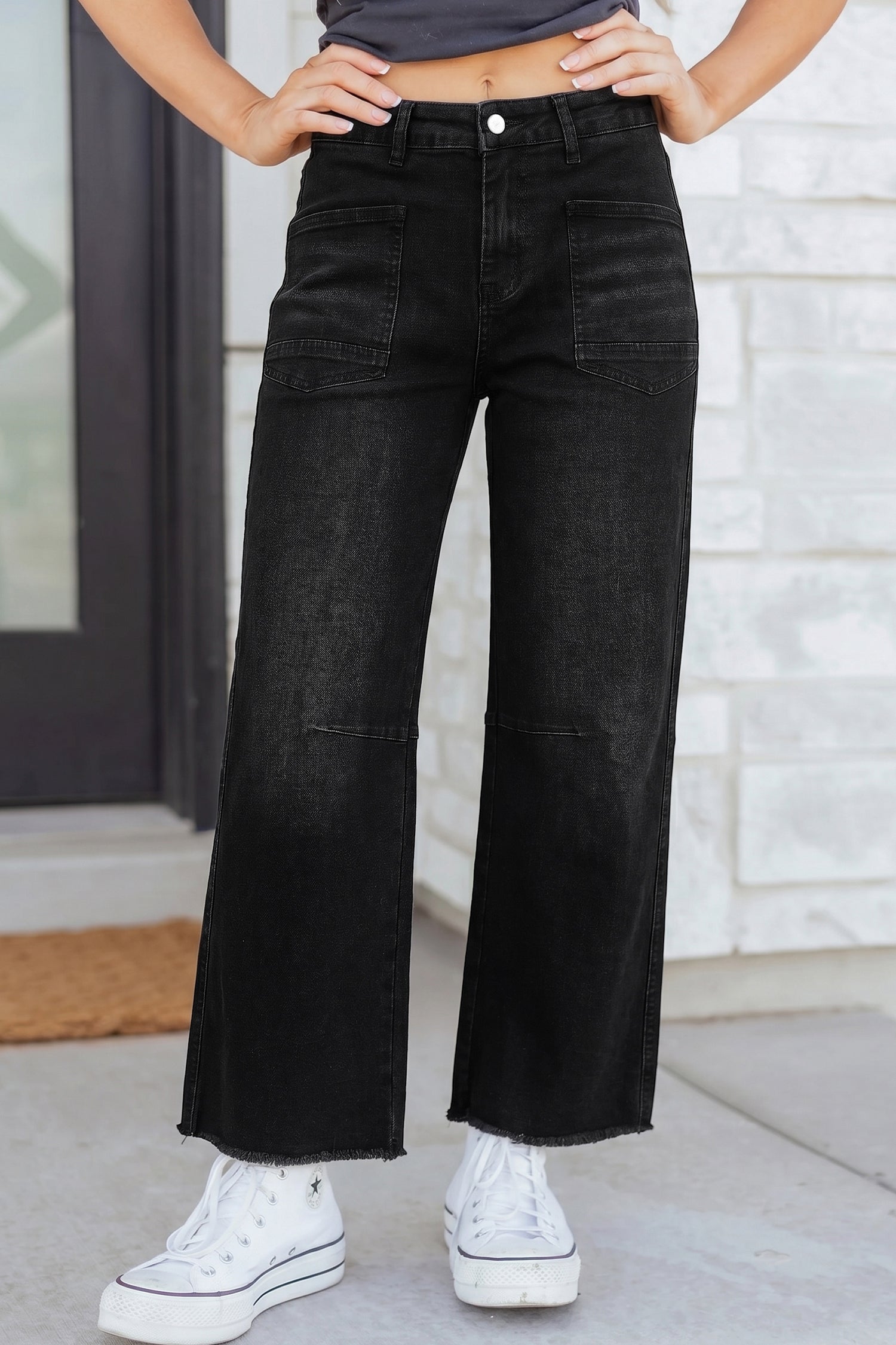 Beau Blue Frayed Cropped Straight Jeans-Bottoms/Jeans-[Adult]-[Female]-2022 Online Blue Zone Planet