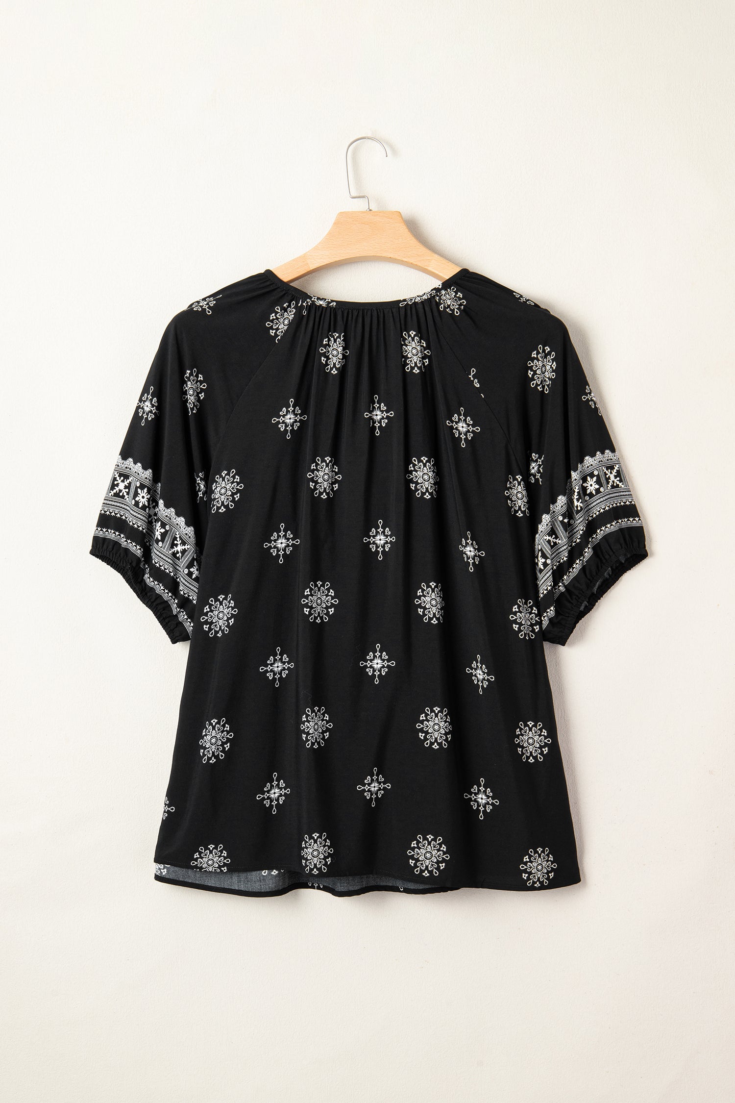 Yellow Boho Chic Notched V Neck Plus Floral Short Sleeve Top-Plus Size/Plus Size Tops/Plus Size Blouses & Shirts-[Adult]-[Female]-2022 Online Blue Zone Planet
