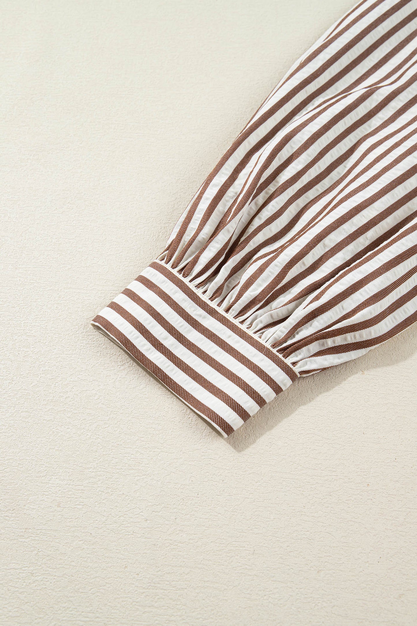 Brown Stripe Knot Waist Puff Sleeve Button Down Mini Shirt Dress-TOPS / DRESSES-[Adult]-[Female]-2022 Online Blue Zone Planet