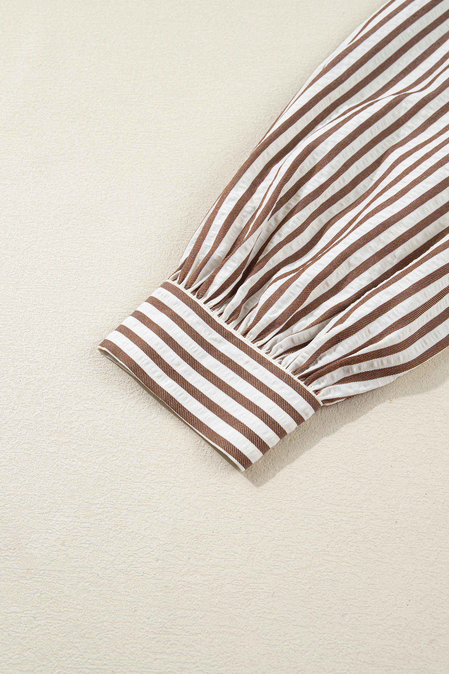 Brown Stripe Knot Waist Puff Sleeve Button Down Mini Shirt Dress-TOPS / DRESSES-[Adult]-[Female]-2022 Online Blue Zone Planet