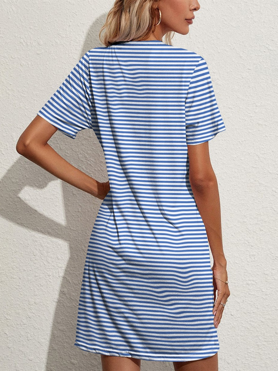 Blue Zone Planet |  Pocketed Striped Round Neck Short Sleeve Dress BLUE ZONE PLANET