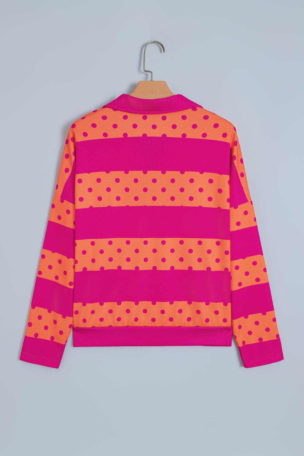 Brown Stripe Patchwork Polka Dot Accent Quarter Zip Long Sleeve Top-Tops/Long Sleeve Tops-[Adult]-[Female]-2022 Online Blue Zone Planet