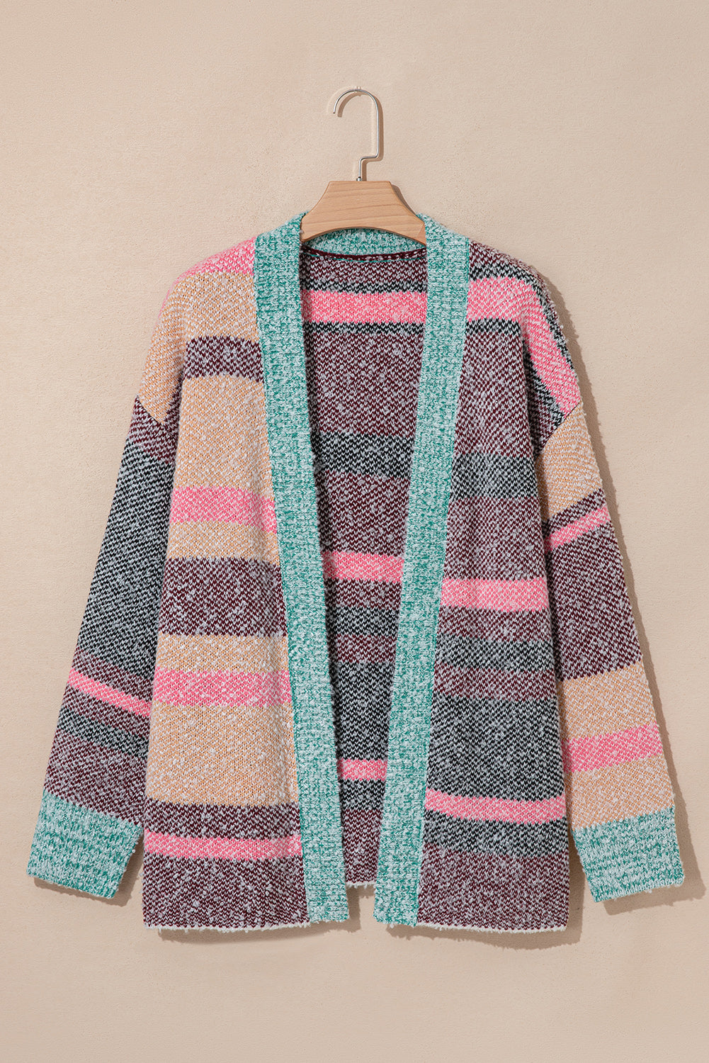 Multicolour Color Block Striped Side Slit Open Front Cardigan-Sweaters & Cardigans/Cardigans-[Adult]-[Female]-2022 Online Blue Zone Planet