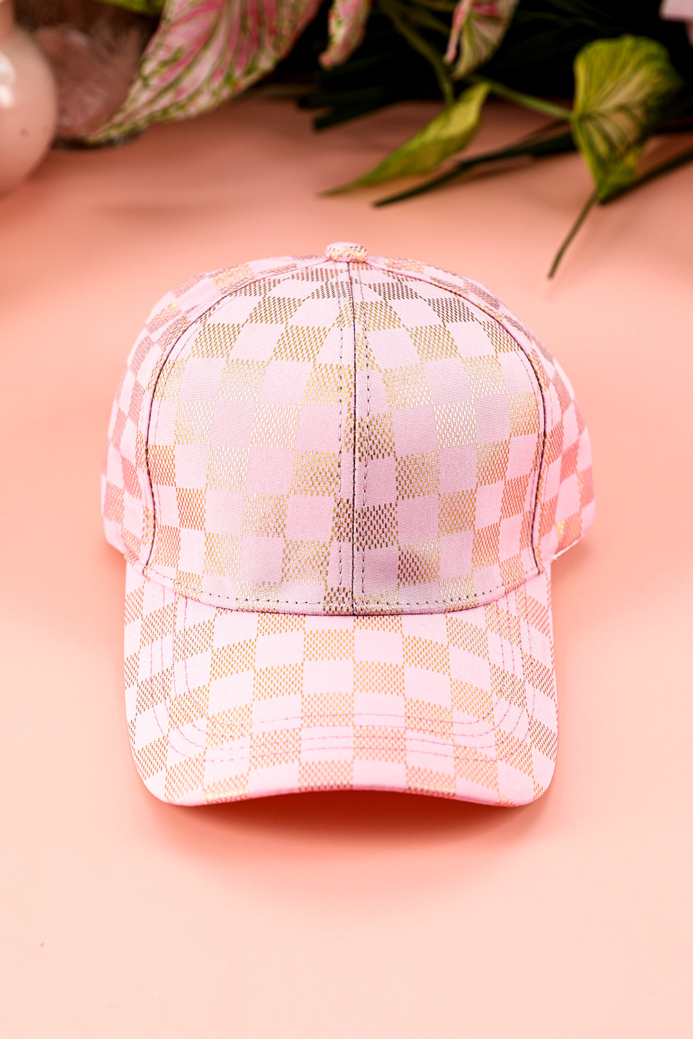 Light Pink Checkered Baseball Cap-Hats-[Adult]-[Female]-Light Pink-ONE SIZE-2022 Online Blue Zone Planet