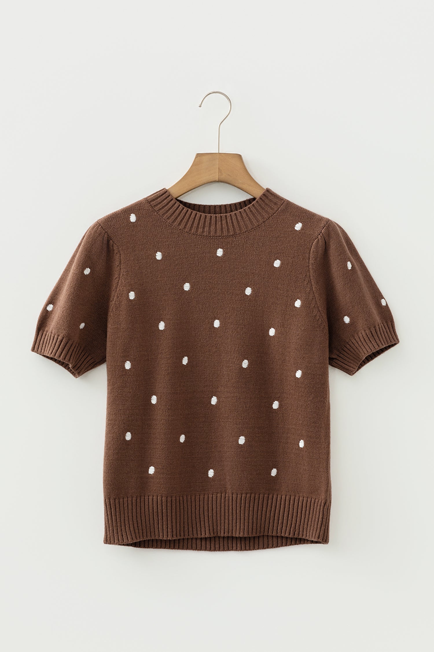 Chestnut Elegant Polka Dot Bubble Short Sleeve Sweater-TOPS / DRESSES-[Adult]-[Female]-2022 Online Blue Zone Planet