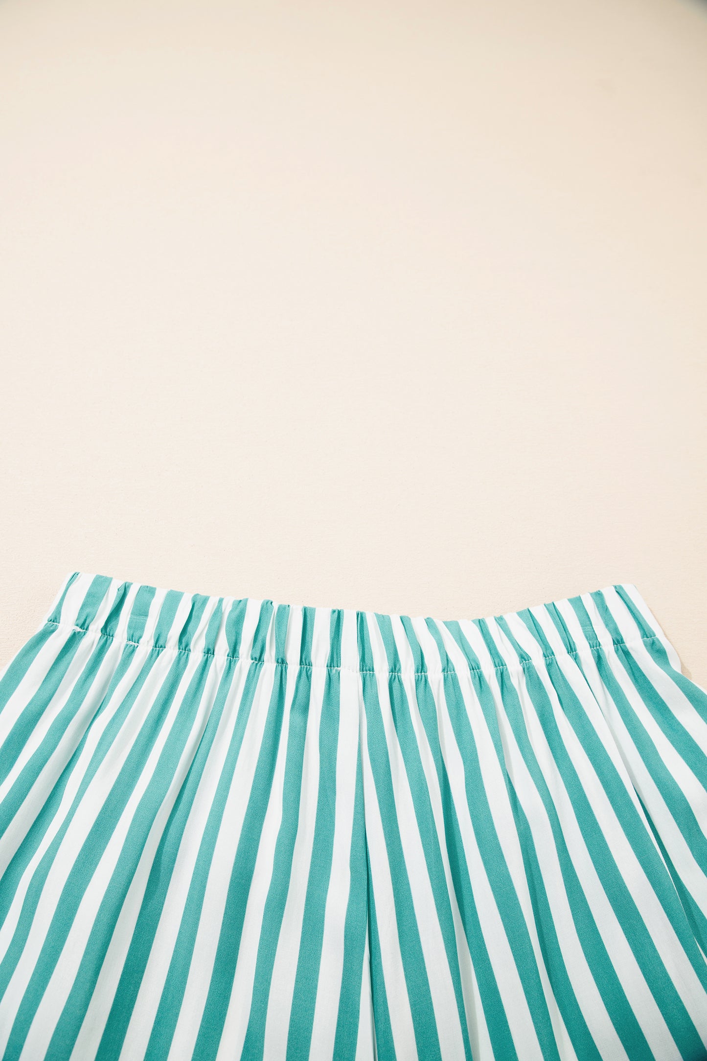 Green Stripe Contrast Ricrac Trim Long Sleeve Shirt Drawstring Ruffled Pajama Short Set-Loungewear & Sleepwear/Sleepwear-[Adult]-[Female]-2022 Online Blue Zone Planet