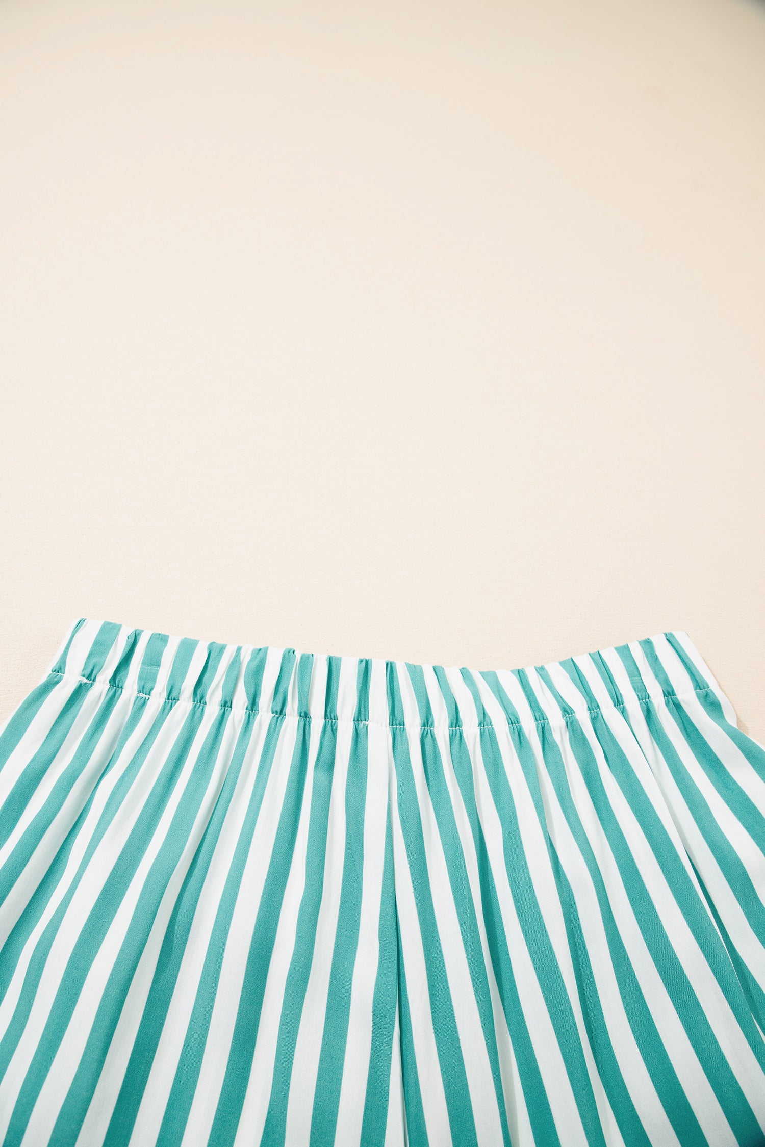 Green Stripe Contrast Ricrac Trim Long Sleeve Shirt Drawstring Ruffled Pajama Short Set-Loungewear & Sleepwear/Sleepwear-[Adult]-[Female]-2022 Online Blue Zone Planet