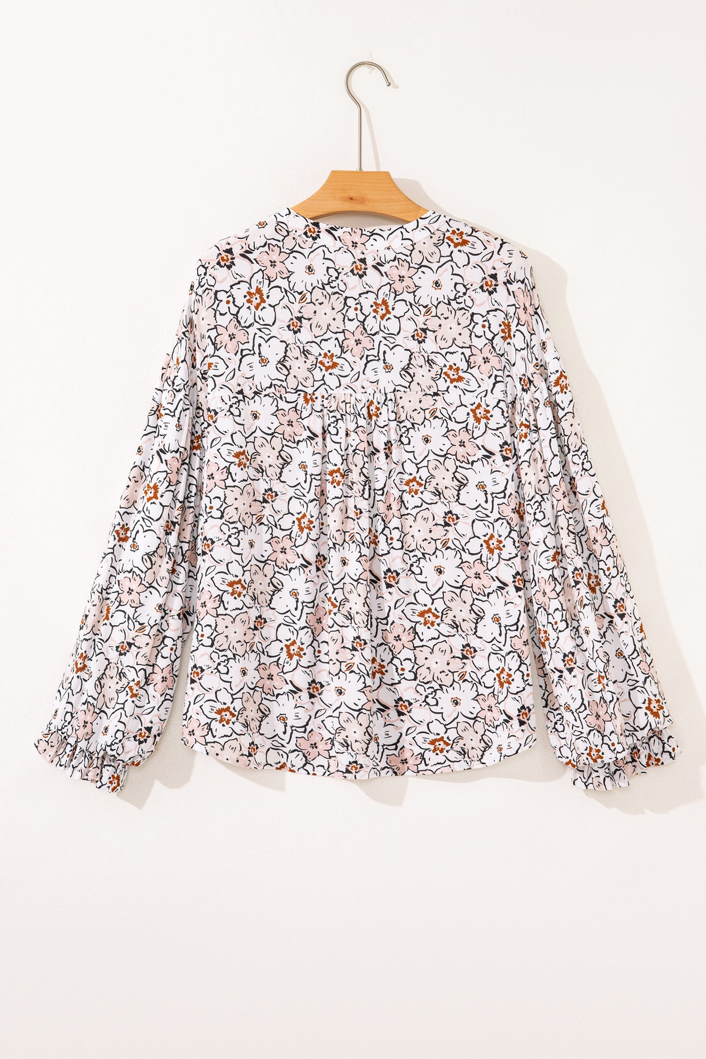 Khaki Bold Floral Print Frilled Puff Sleeve Button Down Shirt-Tops/Blouses & Shirts-[Adult]-[Female]-2022 Online Blue Zone Planet